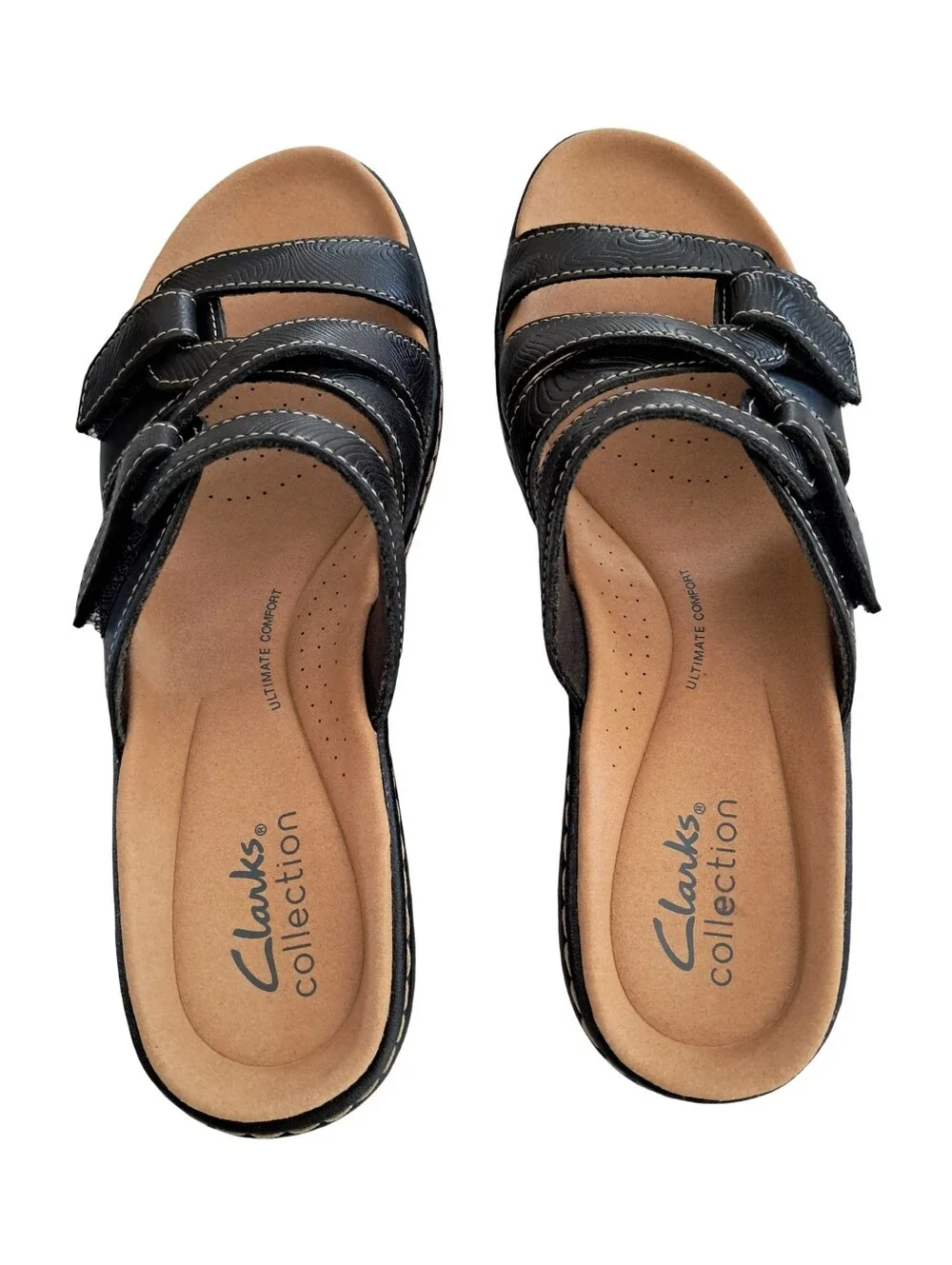 Clarks Merliah Karli Women's Black Leather Slip On Sandals Size 7 N Narrow NEW